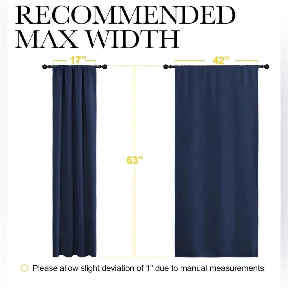 1 Blackout Curtain. Navy. 42x63” All Season Thermal Insulated. Rod Pocket. NWT